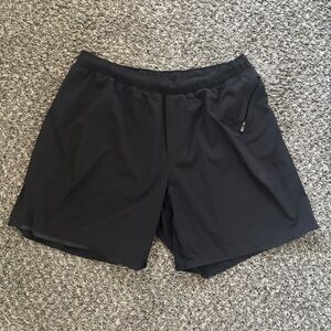 Lululemon Mens Black Surge Running Shorts Large 6 in Mesh Lined Reflective Strip